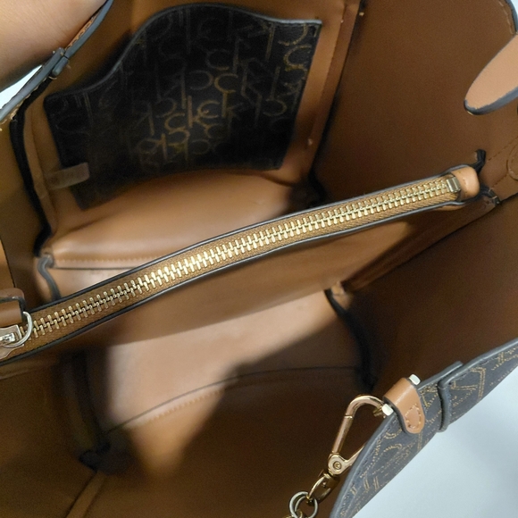 Calvin Klein Brown Leather Trim Tote - Picture 9 of 10